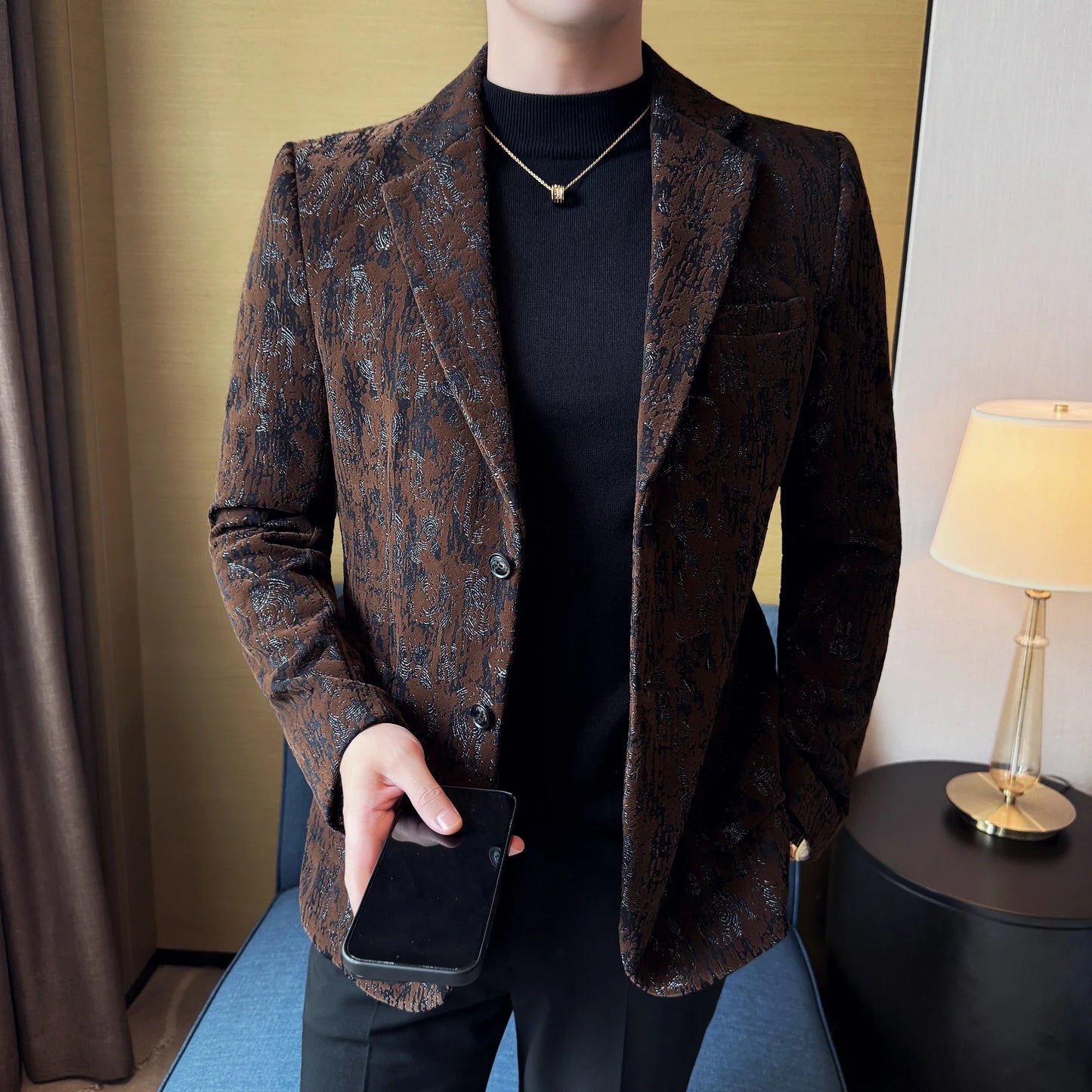 High Quality Plush Jacquard fashion Suit Jacket  Korean Version Slim Fit Business Retro Casual Social Wedding Suit Blazer 5XL-M