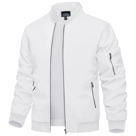 Men's Bomber Jacket Summer Autumn Thin Lightweight Casual Windbreaker Multi-pockets Full Zip Up Varsity Baseball Jacket