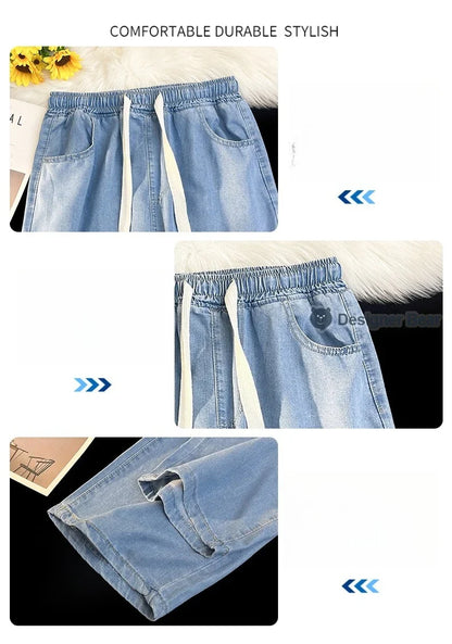2026 New Spring Summer Men's Baggy Jeans Lyocell Fabric Wide Leg Pants Drawstring Trousers Male City Boy Plus Size S-4 5XL Y2K