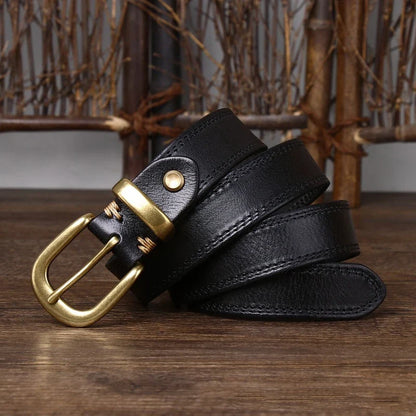 2.8 CM Pure Cowhide Genuine Leather Ladies High Quality Jeans Brass Buckle Belts Cowboy Fashion Designer Belts for Women luxury