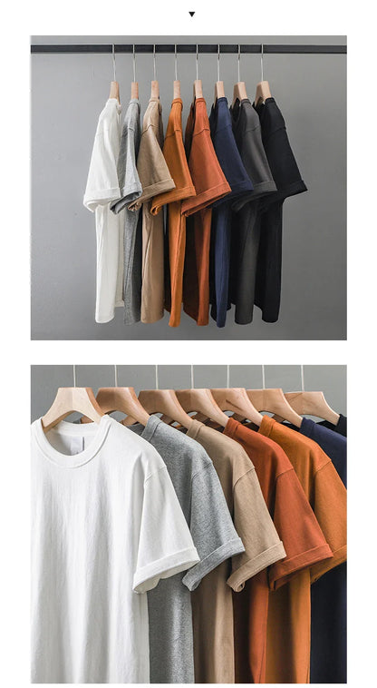 11.2oz Heavyweight 100% Cotton T-Shirt Men's Casual Solid Color Short-Sleeved White CrewNeck Thick Tops Unisex.