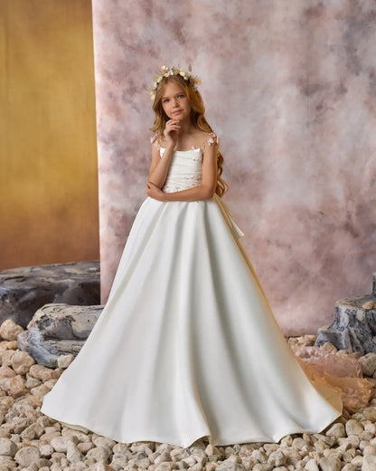 Elegant White Flower Girl Dresses For Wedding Customized Pink Floral Litter Girls Birthday Gowns Baby First Communion Dresses