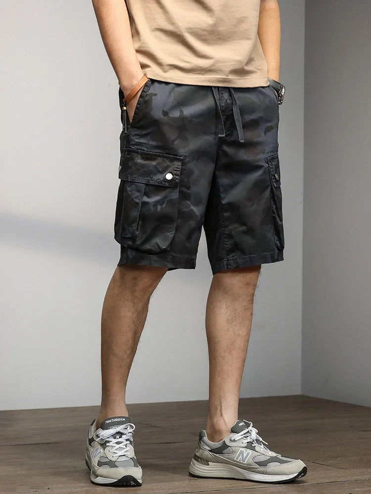 2024 Men's Shorts Camouflage Grey Summer Casual Elastic Waist Knee Length Camo Cargo Short Men Stretch Drawstring Cotton Bermuda