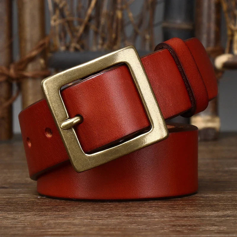 3.8CM Men High Quality Genuine Leather Belt Luxury Designer Brass Copper Buckle Belts Pure Cowskin Strap Male Jeans for Man