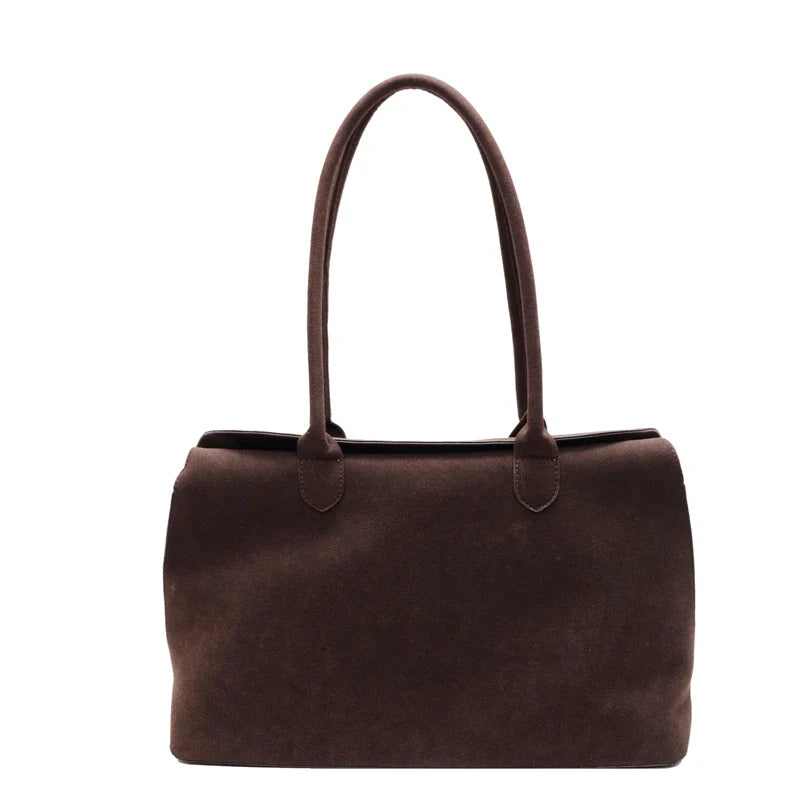 Classic Faux Suede Handbags Women England Style Elegant Shoulder Bags Big Solid Designer Casual Totes Lady Retro Female Packages