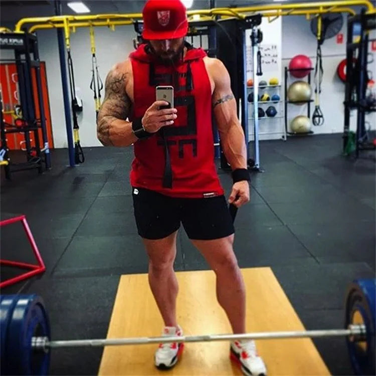 Mens Street Corner Pullovers Fitness Sport Sleeveless Hoodies Gym Bodybuilding Running Training Jogging Cotton Casual Sportswear