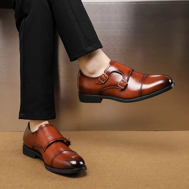 Luxury Brand New Men Casual Shoes Leather Men Fashion Double Buckle Loafers Mens Slip-on Board Oxford Shoes Spring Elegant Flats