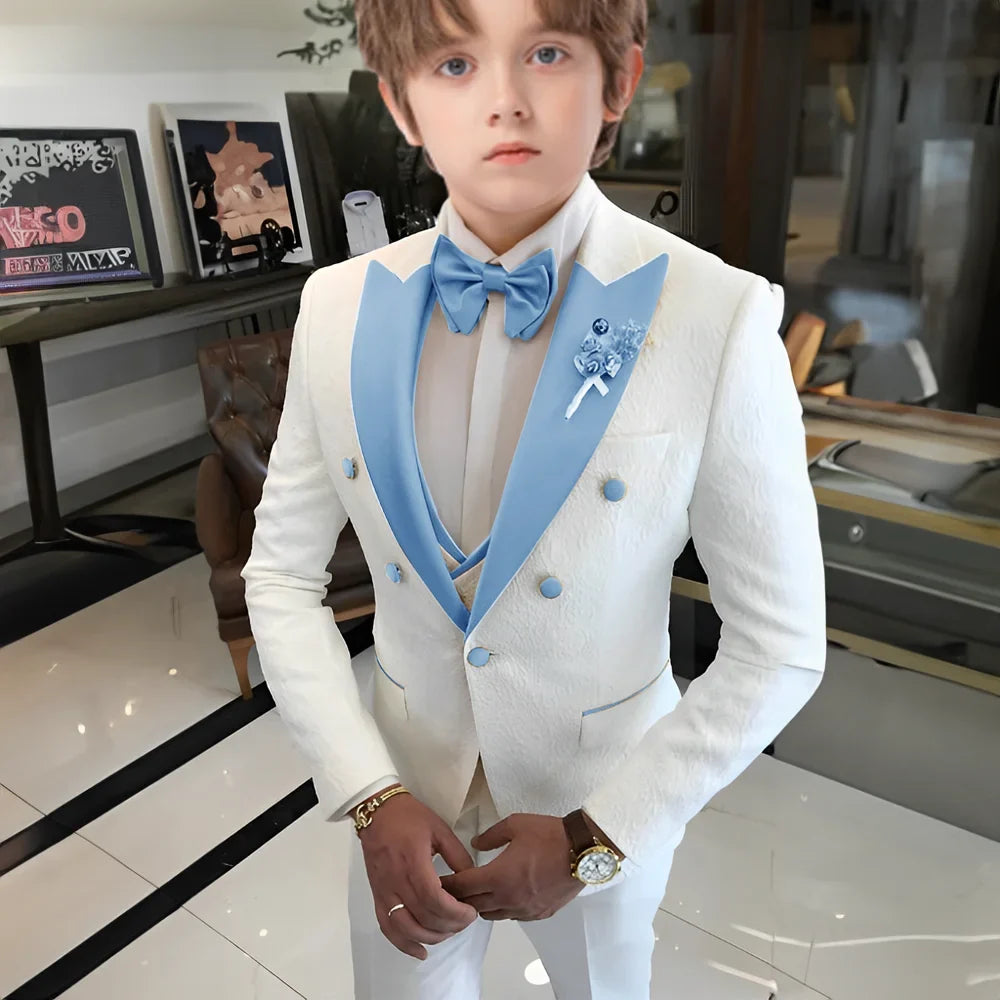 Jacquard Boys Suit Set 3 Pieces Wedding Guest Outfit,High Quality Peak Lapel Tuxedo For Kids,Children's Slim Fit Suits 2-20T