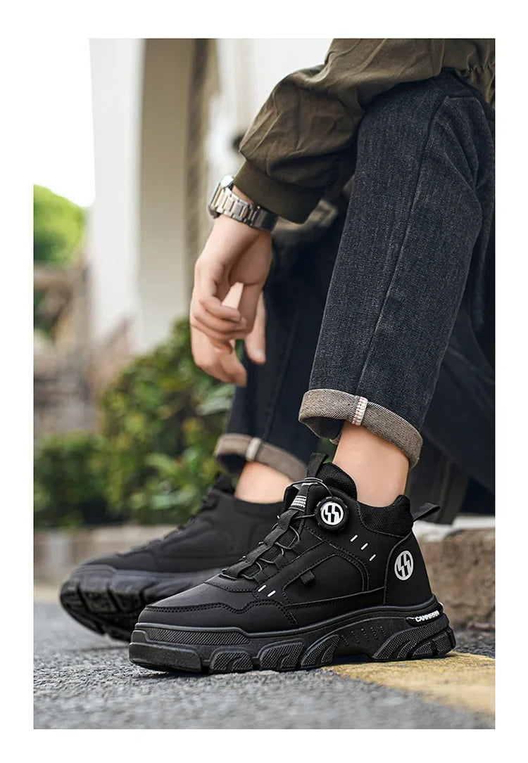 Autumn Men's Sneakers New Breathable Workwear Shoes Trendy Thick Soled Shoes Anti Slip White Casual Skateboard Shoes Ankle Boots