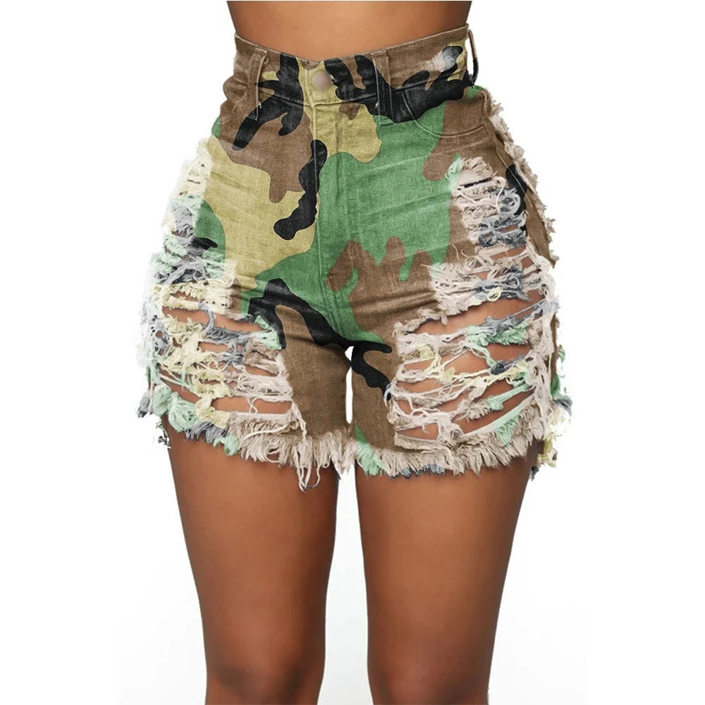 shorts women shorts hole denim high waist sexy print wholesale dropshipping