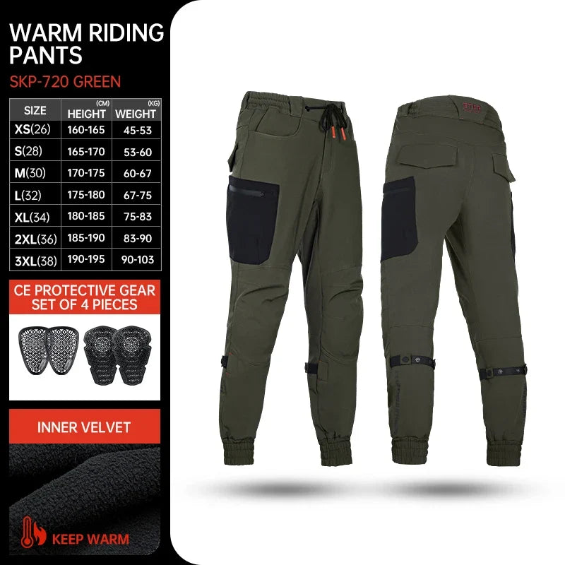 Men's Motorcycle Pants Winter Plus Fluff Warm Windproof Splash-proof Water Riding Trousers With CE Protective Accessories