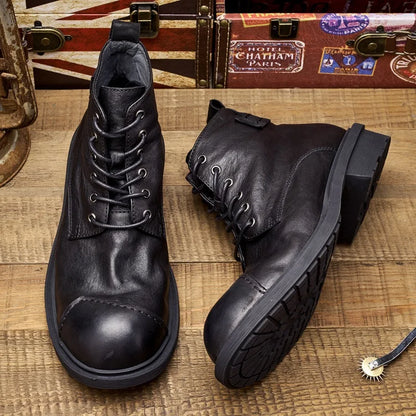 Spring Autumn New British Style Retro Genuine Cow Leather Men Ankle Short Motorcycle Boots Winter Plush Vintage Luxury Shoes 304