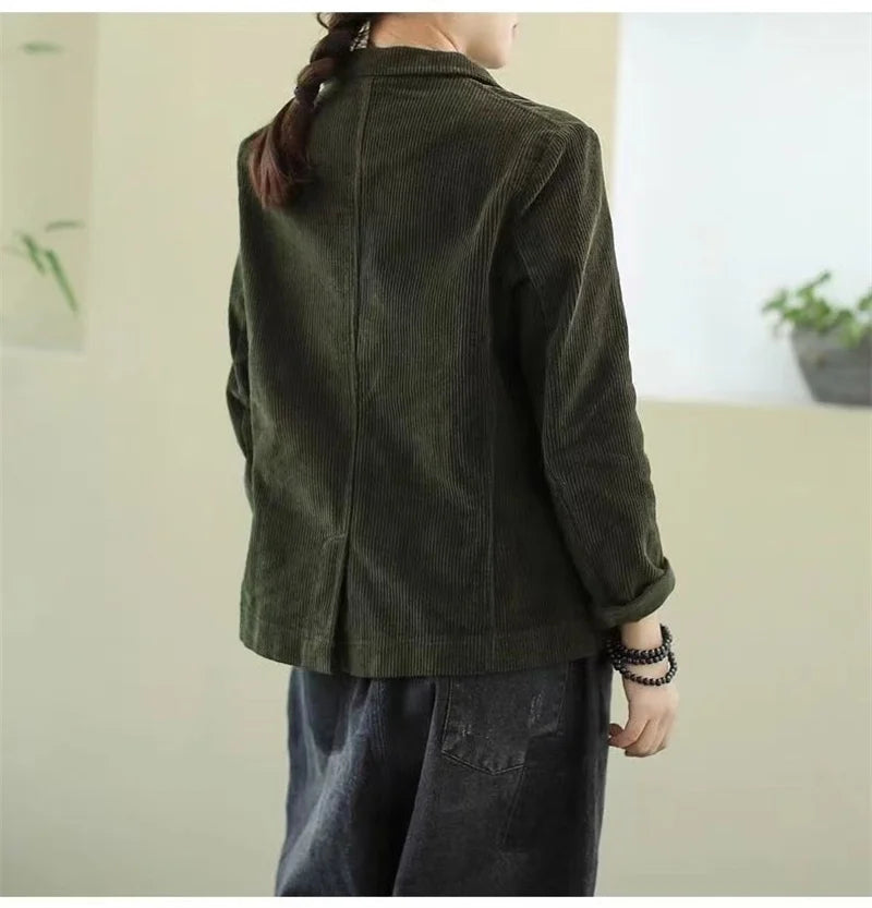 Female Loose Casual Office Ladies Spring Autumn Blazer Jacket Women Korean Long Sleeve Corduroy Suit Coat