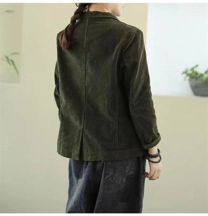 Female Loose Casual Office Ladies Spring Autumn Blazer Jacket Women Korean Long Sleeve Corduroy Suit Coat