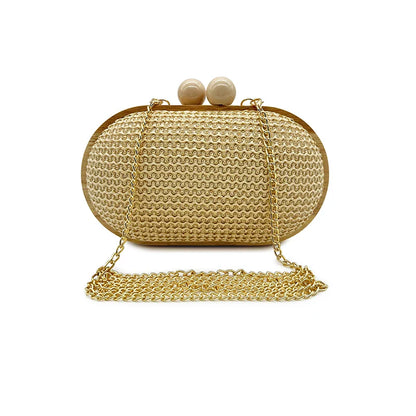 fashion Oval PP straw clutch bag for women wooden clip Handbags elegant weave summer beach bag trend shoulder crossbody bags