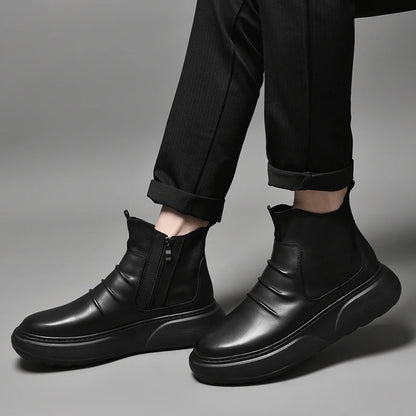 Luxury Brand Male Slip on Chelsea Boots Genuine Leather Mens Warm Winter Shoes High Quality Ankle Boots Men Handmade Snow Boots