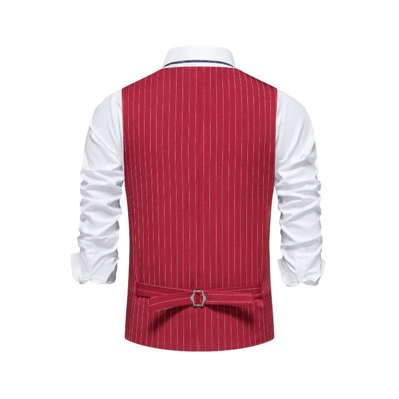 Men Suit Vest British Style Striped Business Casual Man Waistcoat Slim V-neck Single-breasted Versatile Male Vest