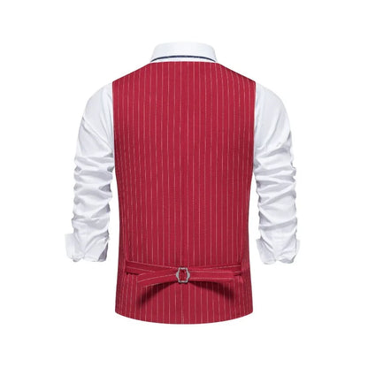 Men Suit Vest British Style Striped Business Casual Man Waistcoat Slim V-neck Single-breasted Versatile Male Vest