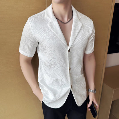 Summer Thin Ice Silk Without Lining Men Suit Coats 2025 New High-end Fashion Jacquard Casual Social Shirt Coat Men Clothing
