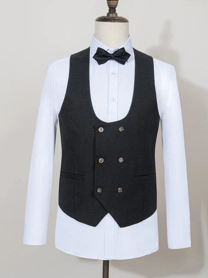Black Men Suit 3 Piece Set Gray Elegant Slim Fit Formal Office and Leisure Banquet Groomsman Set Groom's Wedding Dress