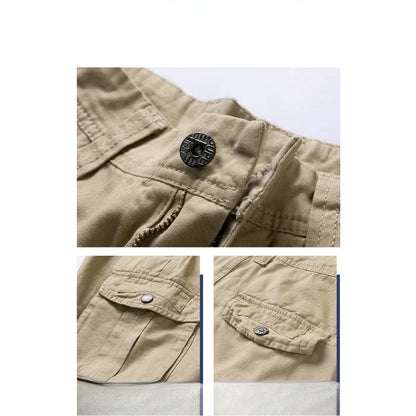 Summer Cargo Shorts Men's Pure Cotton Vintage Washed Multi Pocket Casual Straight Leg Trendy Knee Length Pants Streetwear
