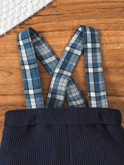 3PCS, Baby Christmas Set: Bow tie jumpsuit+checkered vest pants+Christmas hat, Christmas gift, comfortable and warm.