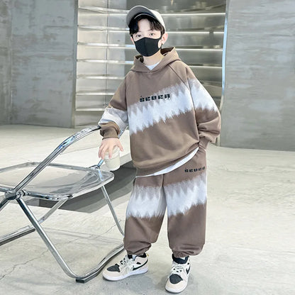 Spring Autumn Boys Contrast Tie Dye Workout Sweatshirt+Sweatpant Sets School Kids 2PCS Tracksuit Children Jogging Outfits 5-16Yr