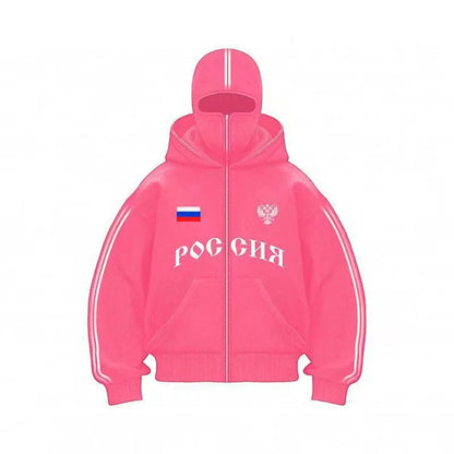 Y2K Clothes Men's Hip Hop Autumn Russia Hot Sale Vintage Double Zip Hoodies Lettering Graphic Hoodies Sweatshirts Casual Jacket