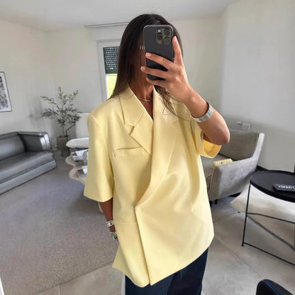 Ladies Loose Blazer Suit Solid Casual Turn Down Collar One Button Coat High Waist Shorts 2026 Summer Autumn Formal New Outfits