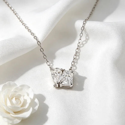 2-5CTTW Radiant Cut Moissanite Necklace for Women 2 Stones Luxury Lab Diamond Pendant S925 Sterling Silver Plated 18K