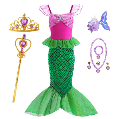 Ariel Princess Girl Little Mermaid Dress Halloween Cosplay Birthday Party Costume Fancy Clothes Children Outfit Dress