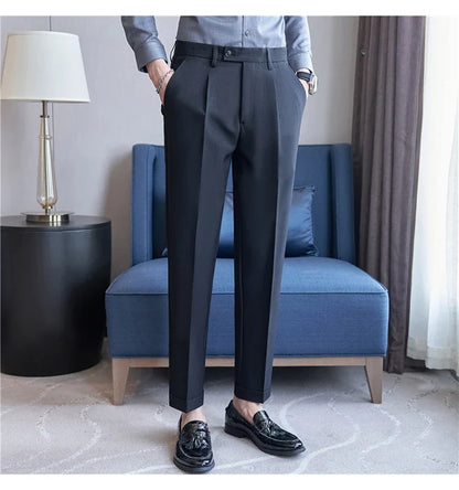High Quality Men Solid Color Business Office Social Trousers New Formal Wear Wedding Slim Fit Casual Fashion Suits Pant 38-29