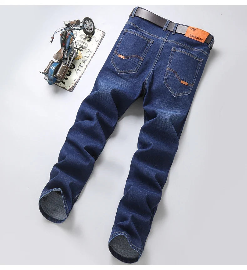 New Men's Fashion  Business Casual Stretch Slim Jeans Classic Trousers Denim Pants Male Black Blue