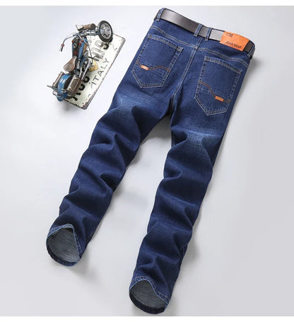 New Men's Fashion  Business Casual Stretch Slim Jeans Classic Trousers Denim Pants Male Black Blue
