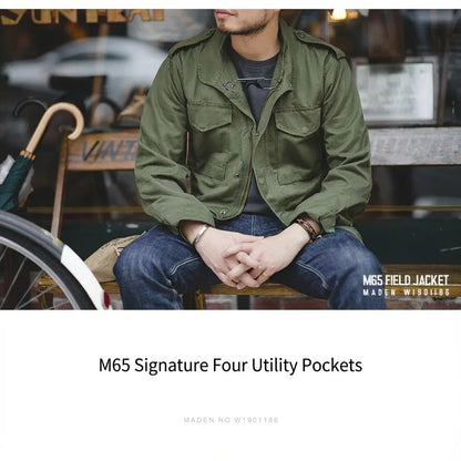 Retro M65 Jackets for Men Green Outdoor Windbreaker Vintage Casual Solid Coat Mens Clothes Multi-Pocket Jacket