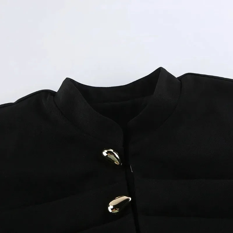 Black Elegant Blazer For Women 2025 Autumn Fashion Gold Buttons Patchwork Jacket Coat Party Vintage Commuter Suit Jacket