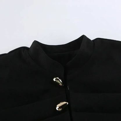 Black Elegant Blazer For Women 2025 Autumn Fashion Gold Buttons Patchwork Jacket Coat Party Vintage Commuter Suit Jacket