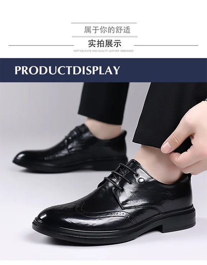 2026 Spring Autumn New Brogue Shoes for Men Solid Color Leather Dress Shoes Male Fashion Business Casual Wedding Shoe Man