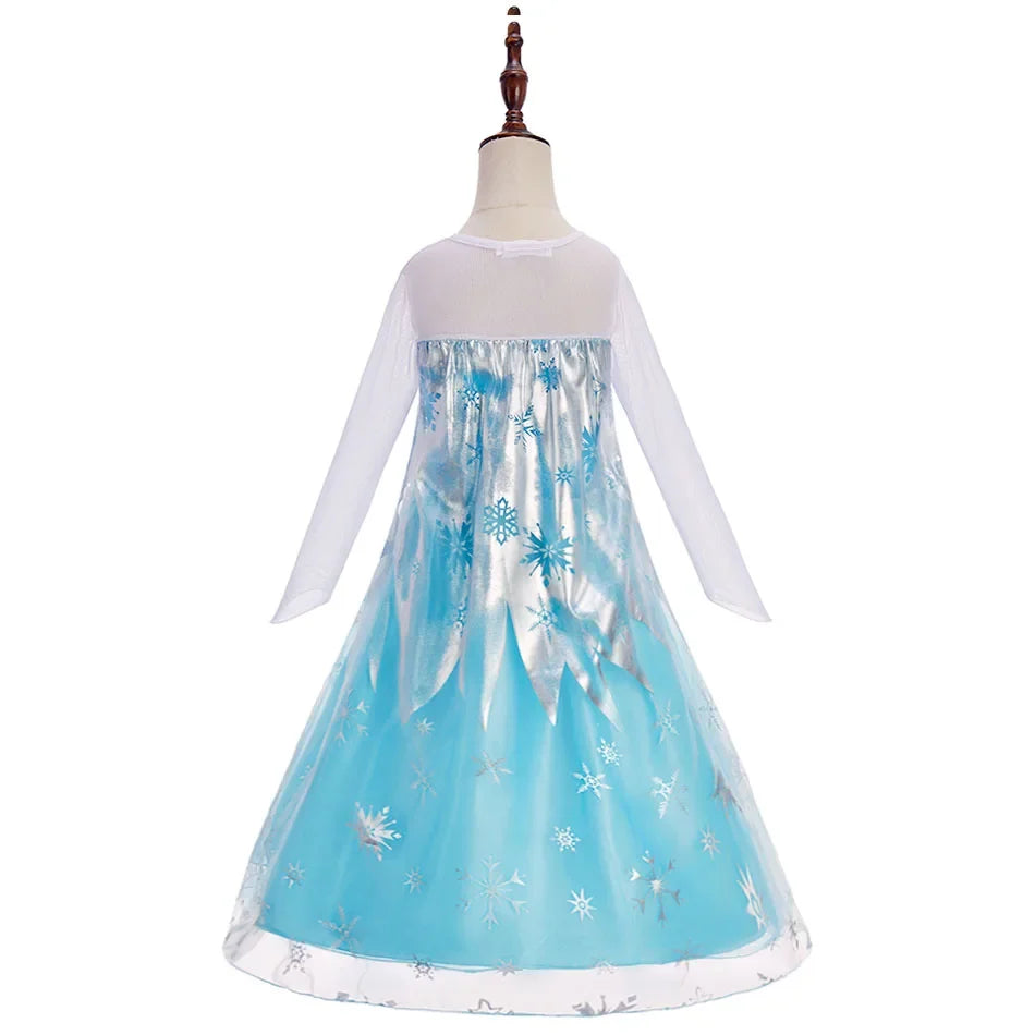Children Carnival Blue Sequins Elsa Cosplay Dress Girls Elegant Blue Princess Costume Kids Halloween Birthday Party Clothes