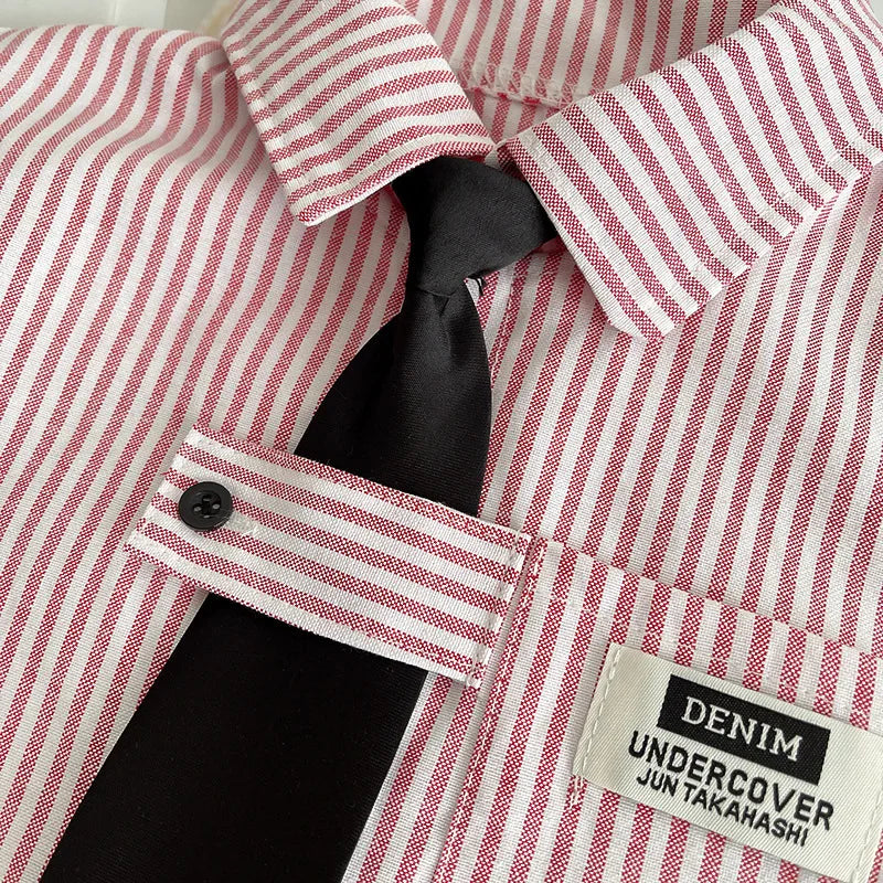 New Toddler Summer Baby Boys/Girls Clothes Suits Children Pinstripe Shirt with Tie Shorts 2Pcs/Set Infant Kids Fashion Outfits
