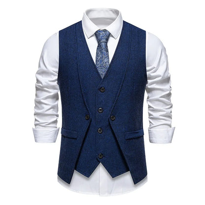 Waistcoat Man British Style Turn Down Collar Men Vest Slim Solid Double-breasted Sleeveless Versatile Male Suit Vest