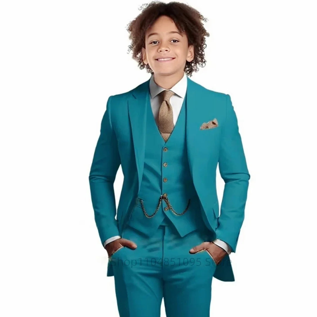 Khaki Boys Suit 3 Piece Groom Tuxedo Notch Lapel Jacket Pants Vest Wedding Party Birthday Gift Kids Slim Fit Blazer Child Suits