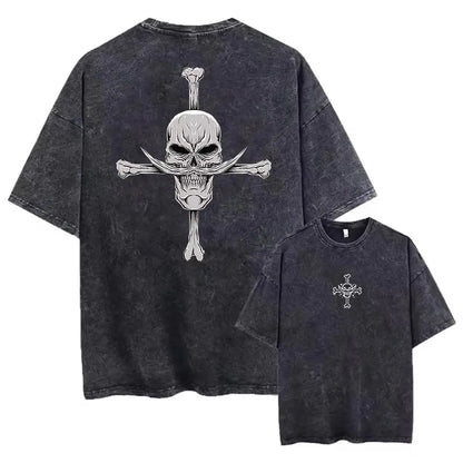Unisex Oversized Anime Washed T-shirt Men One Piece Streetwear Women Short Sleeved Graphic Tee Summer Harajuku Casual Top HipHop