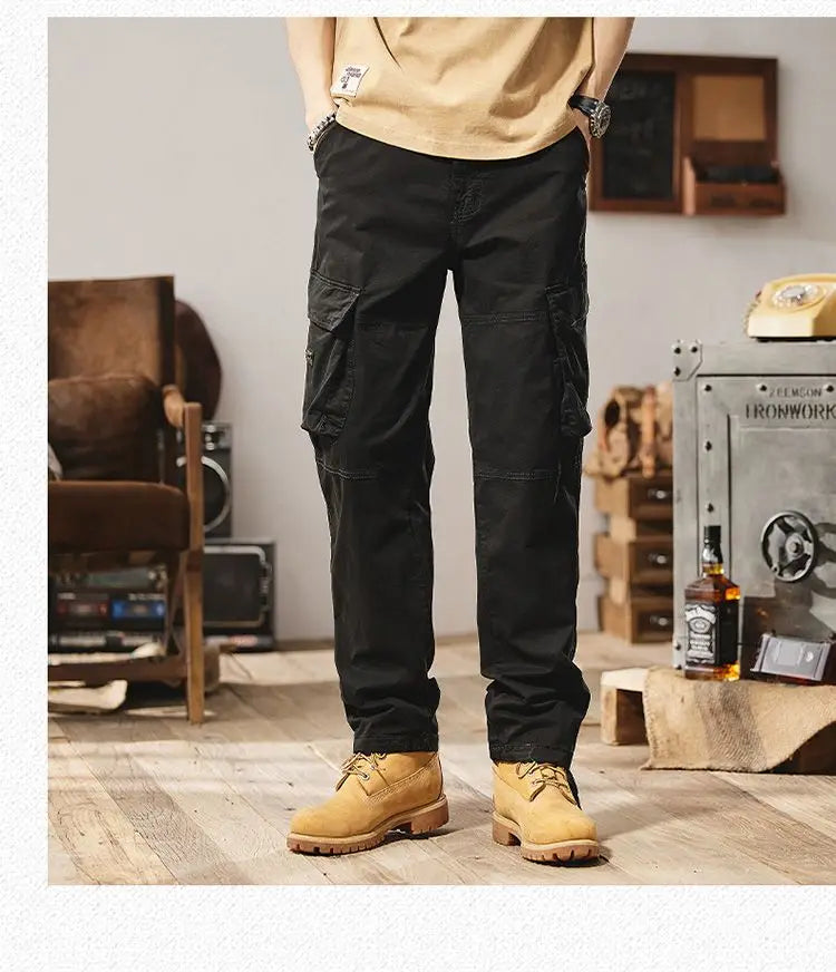 Men Fashion Military Cargo Pants Regualr Straight Fit Cotton Camouflage Green Black Grey Color Trousers W9202