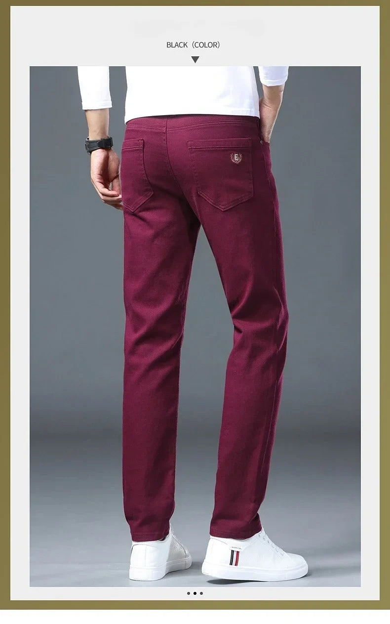 Fashion Classic Jeans Men Solid Color Casual Streetwear Hip-hop Trousers Stretch Slim-fit Embroidered Denim Pants