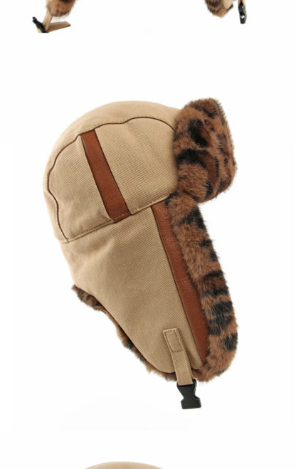Bomber Hat Men Women Thick Warm Winter Hat Leopard Fur Earflap Cap Male Female Russian Hat Windproof Snow Ski Trapper Cap