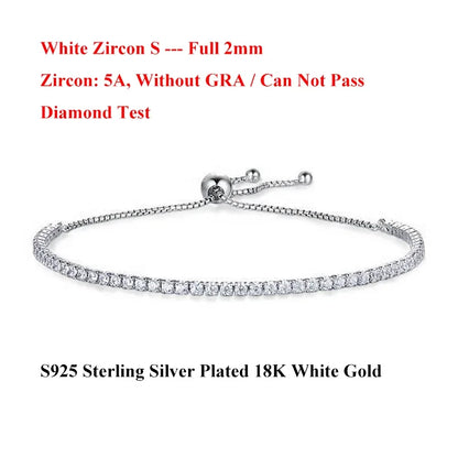 Full 2mm Moissanite Diamond Tennis Bracelet for Woman Man Certified s925 Silver Plated 18K Adjustable Link Chain Bracelets