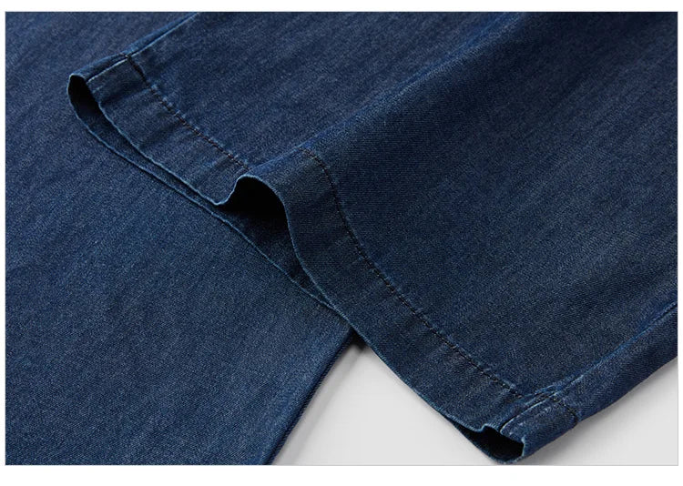 Elastic Waist Denim Pants Women Draped Fit 2025 Summer New Cooling Wide Leg Trousers