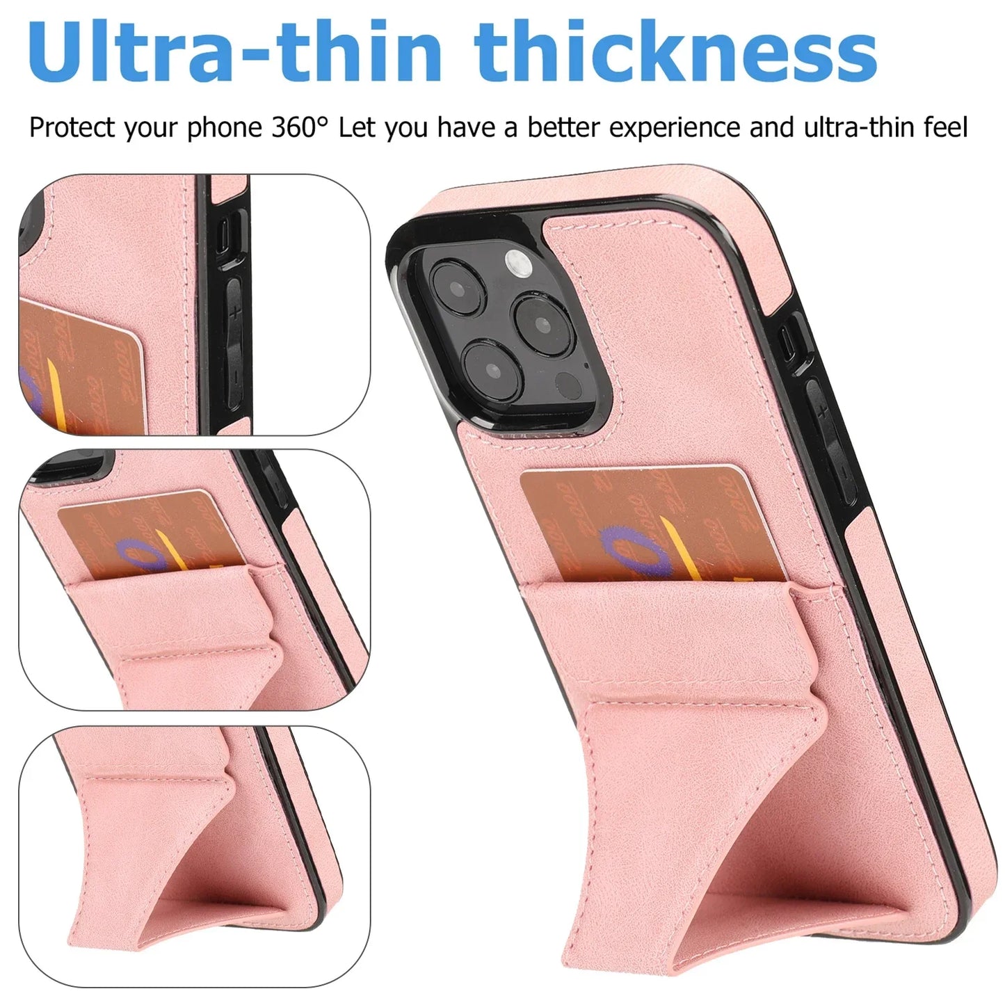 High Quality PU Leather Protective Credit Card Slots Foldable Kickstand Phone Case for iPhone 16 Pro Max 15 Plus 14 13 12 11