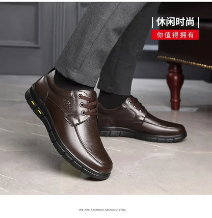Men PU leather Casual Shoes Soft Sole Lace-up Luxury Brand Middle-aged Old Man Dad Lightweight Loafers Shoes  Zapatillas